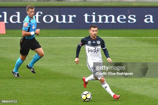 Kosta Barbarouses of Melbourne Victory brings the ball forward during the round nine A-League match between the Wellington Phoenix and the Melbourne...