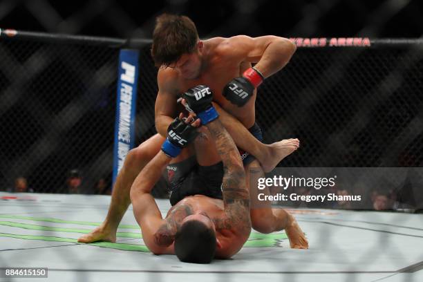 Henry Cejudo battles Sergio Pettis during UFC 218 at Little Ceasars Arena on December 2, 2018 in Detroit, Michigan.