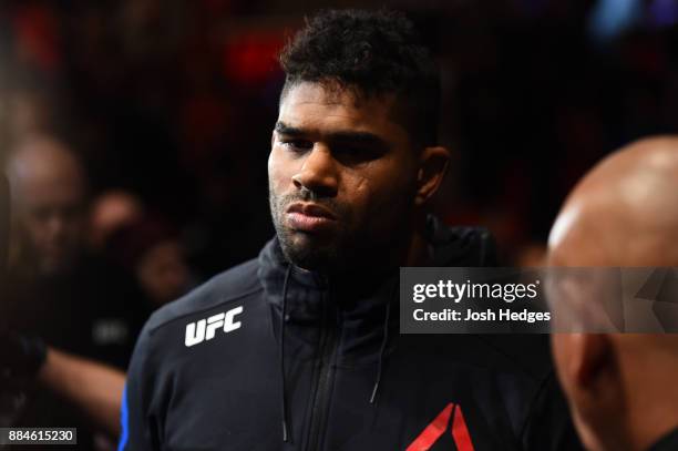 Alistair Overeem of The Netherlands prepares to enter the Octagon prior to facing Francis Ngannou of Cameroon in their heavyweight bout during the...