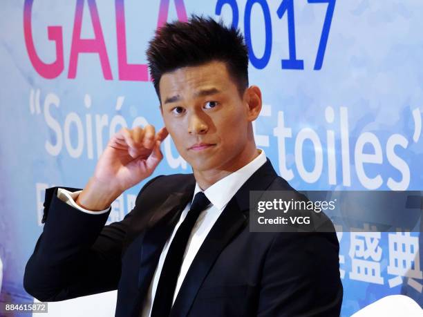 Chinese swimmer Sun Yang attends the FINA World Aquatics Gala 2017 "Soiree Des Etoiles" awards ceremony on December 2, 2017 in Sanya, Hainan Province...