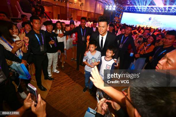 Chinese swimmer Sun Yang attends the FINA World Aquatics Gala 2017 "Soiree Des Etoiles" awards ceremony on December 2, 2017 in Sanya, Hainan Province...