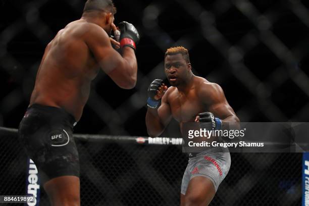 Francis Ngannou of France battles Alistair Overeem of the Netherlands during UFC 218 at Little Ceasars Arena on December 2, 2018 in Detroit, Michigan.