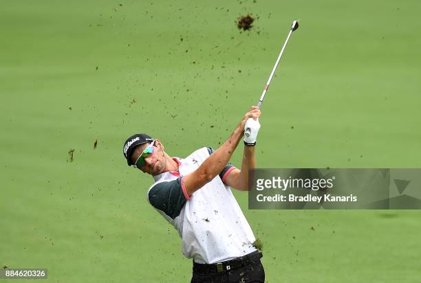 Jordan Zunic of Australia plays a shot on the 15th hole during day four of the 2017 Australian PGA Championship at Royal Pines Resort on December 3,...