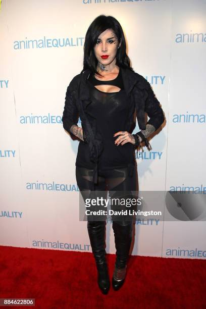 Tattoo artist/TV personality Kat Von D attends the Animal Equality Global Action annual gala at The Beverly Hilton Hotel on December 2, 2017 in...