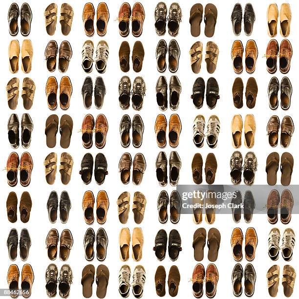 assorted men's shoes - looking down at shoes stock pictures, royalty-free photos & images