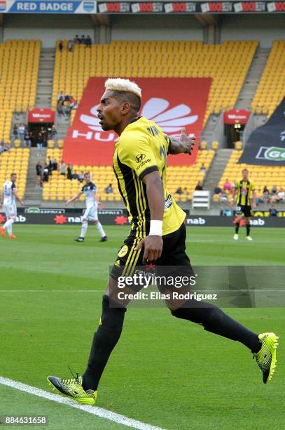 Roy Krishna of the Wellington Phoenix questions linesmans call during the round nine A-League match between the Wellington Phoenix and the Melbourne...