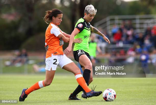 Michelle Heyman of Canberra in action during the round six W-League match between Canberra United and the Brisbane Roar at McKellar Park on December...