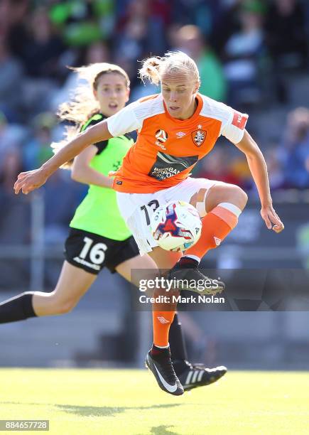 Tameka Butt of the Roar controls the ball during the round six W-League match between Canberra United and the Brisbane Roar at McKellar Park on...