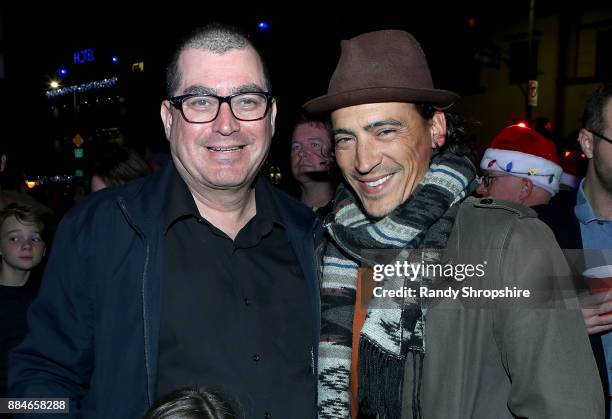 Developer Ilan Kenig and actor Andrew Keegan attend the FMB Development CEO Ilan Kenig-sponsored Venice holiday lighting on December 2, 2017 in...