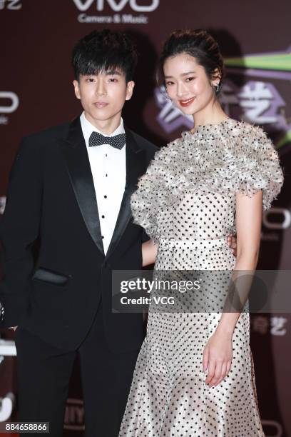 Thai actor Chanon Santinatornkul and model/actress Chutimon Chuengcharoensukying pose at the red carpet of the 2018 iQiyi All-Star Carnival on...