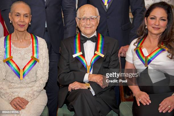 Carmen De Lavallade, left, Norman Lear, center, and Gloria Estefan, right, three of the five recipients of the 40th Annual Kennedy Center Honors, as...