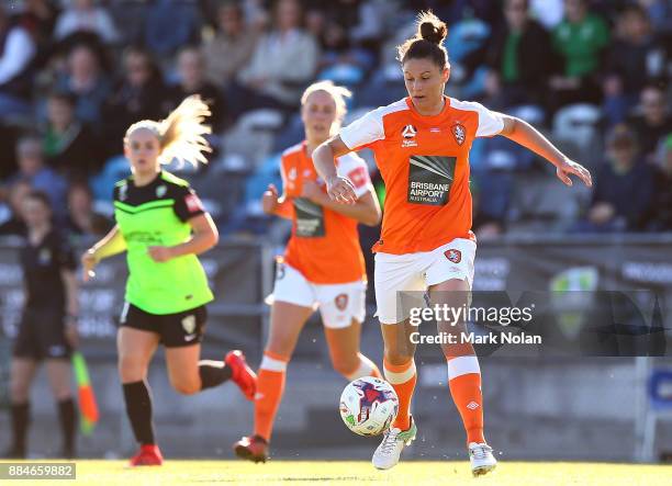 Emily Gielnik of the Roar in action during the round six W-League match between Canberra United and the Brisbane Roar at McKellar Park on December 3,...
