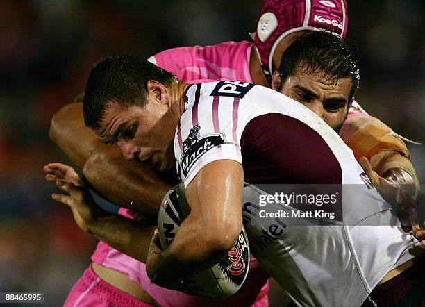 Anthony Watmough of the Sea Eagles takes on the defence during the round 14 NRL match between the Penrith Panthers and the Manly Warringah Sea Eagles...