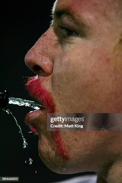 Glenn Hall of the Sea Eagles warms up before the round 14 NRL match between the Penrith Panthers and the Manly Warringah Sea Eagles at CUA Stadium on...