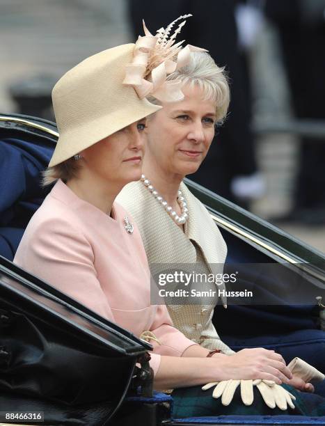 Sophie, Countess of Wessex and Birgitte, Duchess of Gloucester ride a carriage down the Mall during Trooping The Colour on June 14, 2008 in London,...