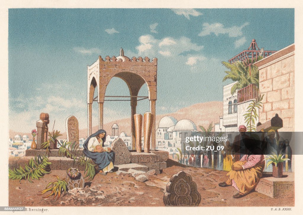 Arab cemetery in Alexandria, Egypt, lithograph, published in 1886