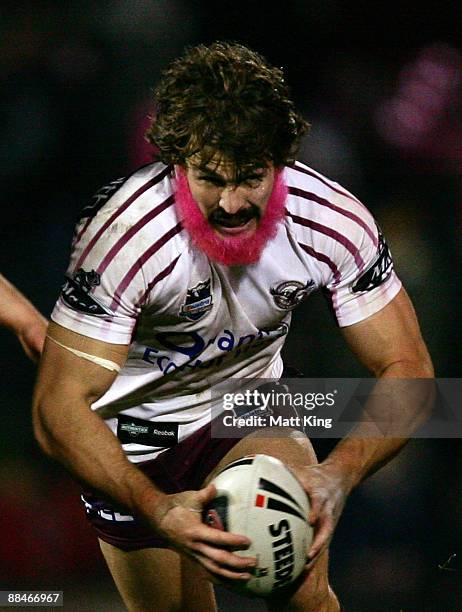 David Williams of the Sea Eagles runs with the ball during the round 14 NRL match between the Penrith Panthers and the Manly Warringah Sea Eagles at...