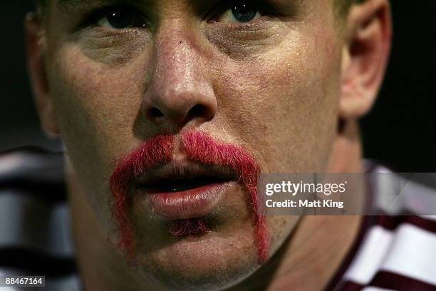 Glenn Hall of the Sea Eagles warms up before the round 14 NRL match between the Penrith Panthers and the Manly Warringah Sea Eagles at CUA Stadium on...