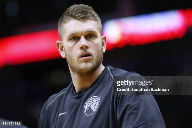 Cole Aldrich of the Minnesota Timberwolves warms up before a game against the New Orleans Pelicans at the Smoothie King Center on November 29, 2017...