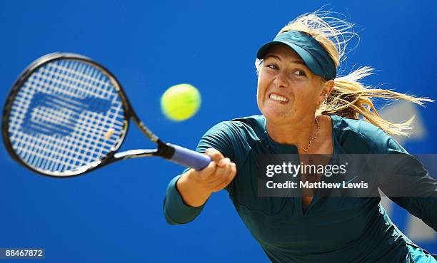 Maria Sharapova of Russia looks on during her match against Na Li of China during day Six of the AEGON Classic at the Edgbaston Priory Club on June...