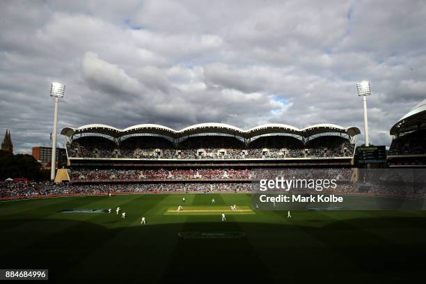 General view is seen during day two of the Second Test match during the 2017/18 Ashes Series between Australia and England at Adelaide Oval on...