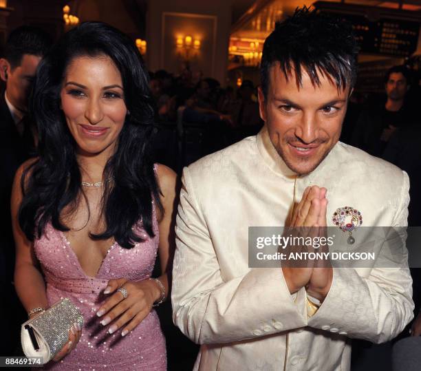 British entertainer Peter Andre and Indian actress Sophie Chaudhary arrive on the "green carpet" at the Venetian Hotel on the third and final day of...