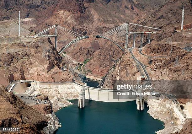 An aerial view of the Hoover Dam and the Hoover Dam bypass under construction June 12, 2009 in the Lake Mead National Recreation Area, Arizona.