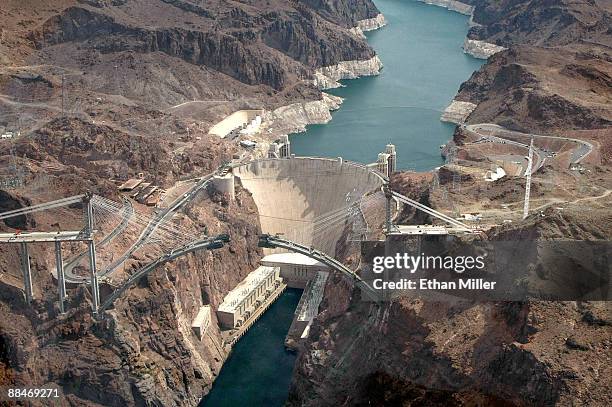 An aerial view of the Hoover Dam and the Hoover Dam bypass under construction June 12, 2009 in the Lake Mead National Recreation Area, Nevada.