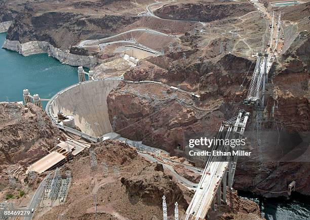 An aerial view of the Hoover Dam and the Hoover Dam bypass under construction June 12, 2009 in the Lake Mead National Recreation Area, Nevada.