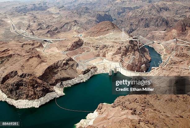 An aerial view of the Hoover Dam and the Hoover Dam bypass under construction June 12, 2009 in the Lake Mead National Recreation Area, Arizona.