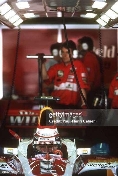 Alex Zanardi, Williams-Supertec FW21, Grand Prix of Spain, Circuit de Barcelona-Catalunya, 30 May 1999. Alex Zanardi in the Williams garage during...