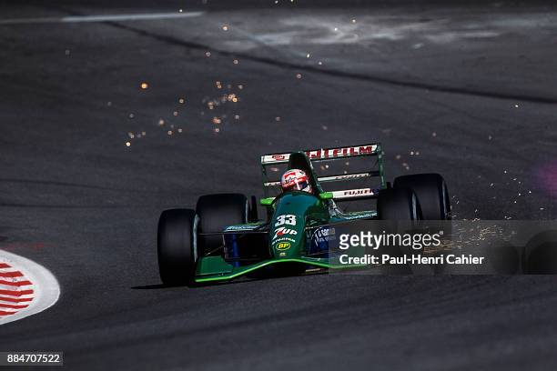 Andrea de Cesaris, Jordan-Ford 191, Grand Prix of Belgium, Circuit de Spa-Francorchamps, 25 August 1991. Andrea de Cesaris at full speed through the...