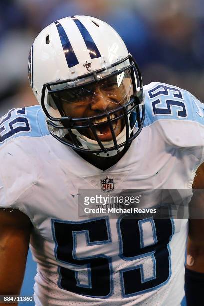 Wesley Woodyard of the Tennessee Titans celebrates against the Indianapolis Colts at Lucas Oil Stadium on November 26, 2017 in Indianapolis, Indiana.