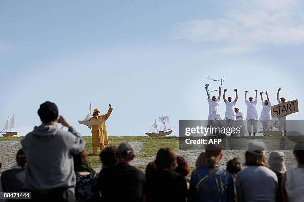 Artists perform during the 28th Oerol festival on the island of Terschelling in northern Netherlands, on June 13, 2009. Performing artists, musicians...
