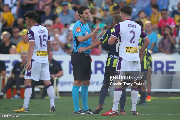 Referee Kris Griifith-Jones during the round nine A-League match between the Central Coast Mariners and Perth Glory at Central Coast Stadium on...