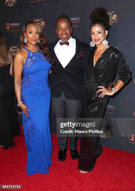 Vivica Fox, Dennis Maliani and Melissa Meister attend Affluent Attache red carpet launch benefiting Los Angeles Children's Hospital at OUE Skyspace...