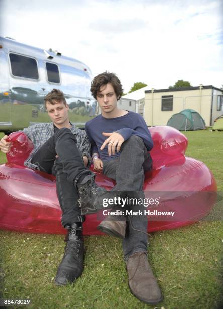 Sam Doyle and felix white of the Maccabees Back stage on day 2 of the Isle Of Wight Festival at Seaclose Park on June 13, 2009 in Newport, Isle of...