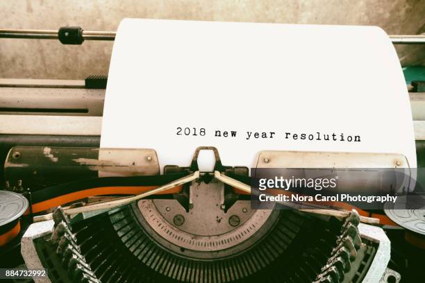 2018 new year resolutions typed on vintage typewriter - 2018 new year resolution stock pictures, royalty-free photos & images