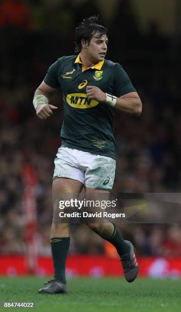 Francois Venter of South Africa looks on during the rugby union international match between Wales and South Africa at the Principality Stadium on...