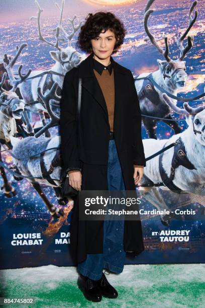 Actress of the movie Audrey Tautou attends the "Santa & Cie" Paris Premiere at Cinema Pathe Beaugrenelle on December 3, 2017 in Paris, France.