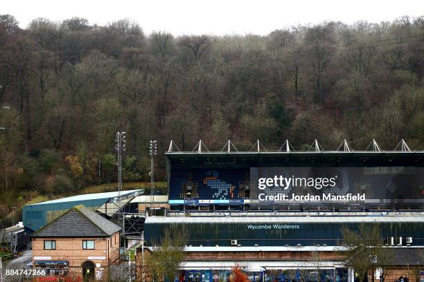 General view from outside the stadium prior to The Emirates FA Cup Second Round between Wycombe Wanderers and Leatherhead at Adams Park on December...