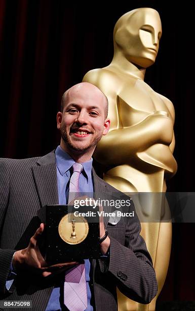 Student filmmaker Jeremy Joffee from City College of New York poses prior to the 36th Annual Student Academy Awards at The Motion Picture Academy on...