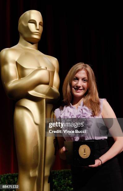Student filmmaker Kelly Asmuth from Colombia University poses prior to the 36th Annual Student Academy Awards at The Motion Picture Academy on June...