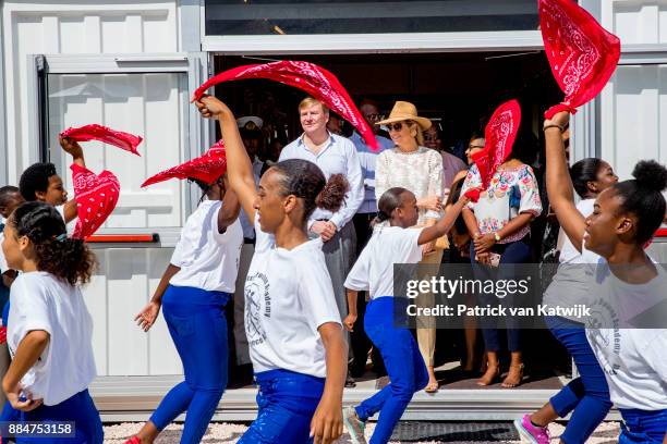 King Willem-Alexander of The Netherlands and Queen Maxima of The Netherlands visit reconstruction projects and damaged areas in Sint Maarten after...