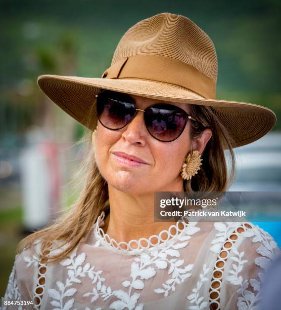 Queen Maxima of The Netherlands visits reconstruction projects and damaged areas in Sint Maarten after the destruction of hurricane Irma on December...