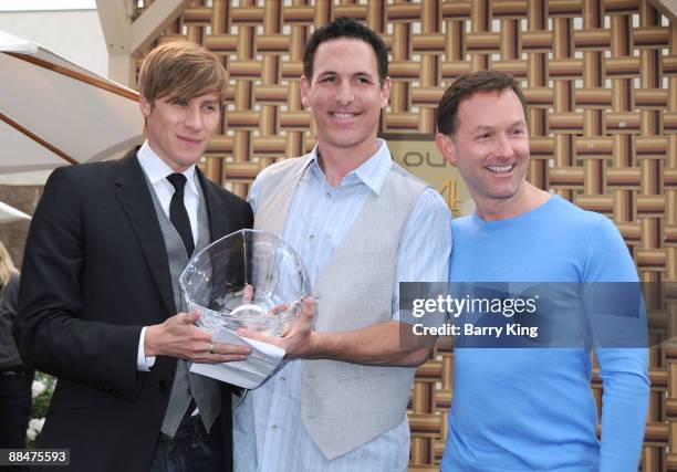 Screenwriter Dustin Lance Black and guest and producer Dan Jinks with award at the "Life Out Loud 4" event held at Sunset Gower Studios on June 13,...