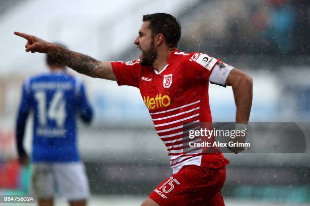 Marco Gruettner of Regensburg celebrates after he scores the opening goal during the Second Bundesliga match between SV Darmstadt 98 and SSV Jahn...