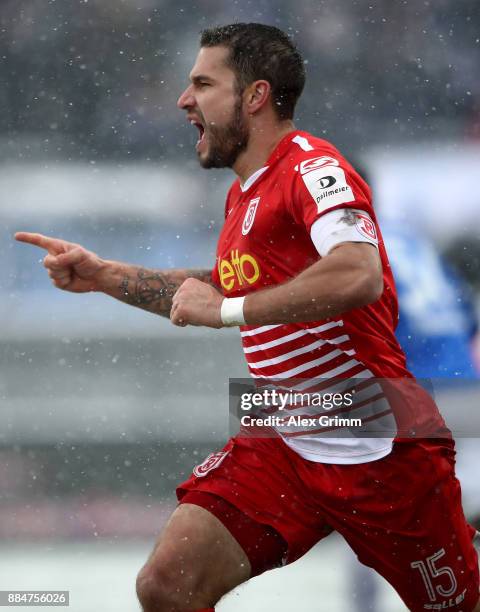 Marco Gruettner of Regensburg celebrates after he scores the opening goal during the Second Bundesliga match between SV Darmstadt 98 and SSV Jahn...