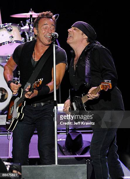 Bruce Springsteen and Little Steven Van Zandt of the E Street Band perform on stage during Bonnaroo 2009 on June 13, 2009 in Manchester, Tennessee.