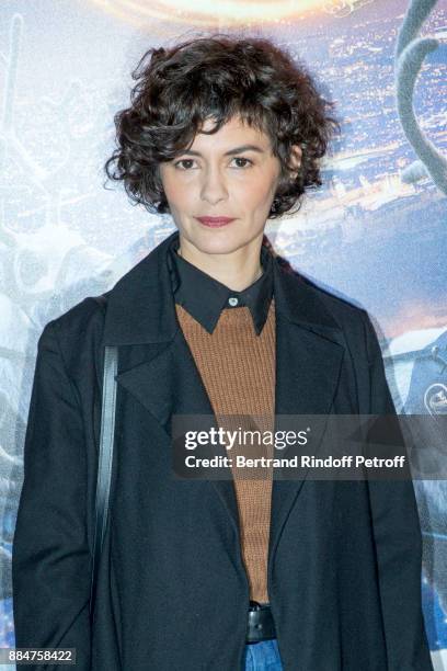 Actress Audrey Tautou attends "Santa & Cie" Paris Premiere at Cinema Pathe Beaugrenelle on December 3, 2017 in Paris, France.